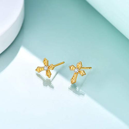 Rnivida 925 Sterling Silver Cross Stud Earrings for Women - color: Gold