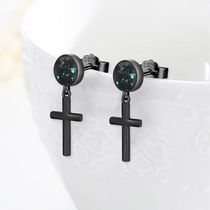 Black Dangle Drop Earrings 925 Sterling Silver Turquoise Earrings Jewelry Gifts for Women Men - style: Cross-Abalone Shell