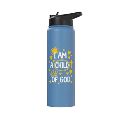 I Am A Child Of God Christian Faith Religious Prayer God Stainless Steel Insulated Water Bottle - color: Light Blue
