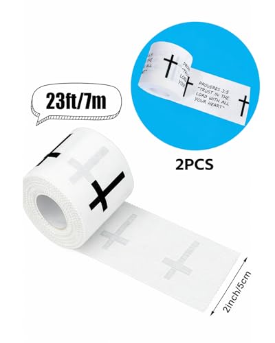 2 Pcs Christian Athletic Tape 2in x 23ft – Cross Performance Wrist Tape Bible Verse & Solid Wrap | Cross Wrist Tape for Athletes Baseball Football Gymnastics, Easter Gift (White, Proverbs 3:5)