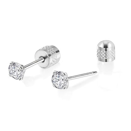 Titanium Earrings Push-in Threadless Flat Back Stud Earrings for Women Men, Cartilage Earring Hypoallergenic Cubic Zirconia Earrings Studs for Helix Tragus Piercing Jewelry - color: Silver-5mm