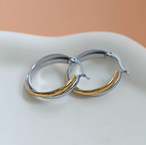 Criss Cross Hoop Earring for Women,24mm Wide Intertwined Round Hoops Jewelry - color: Tow Tone