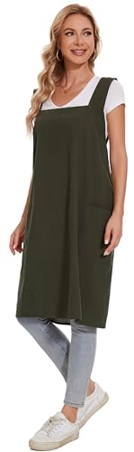 Linen Cotton Aprons for Women Smock Cross-Back Apron with Pockets - color: 07-dark Blue, size: Large