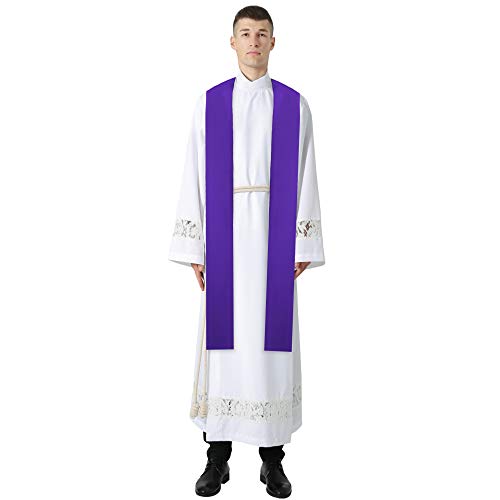 IvyRobes Unisex Adults Overlay Plain Clergy Stole 94"-4 Colors Available - color: Purple