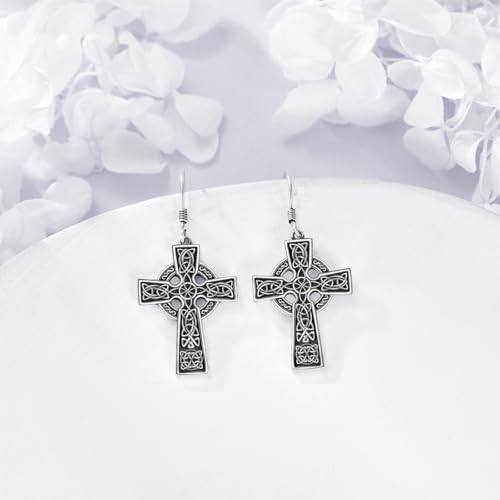 Celtic Cross Earrings Sterling Silver Cross Dangle Drop Earrings - color: Celtic