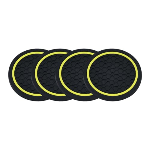 4PCS Car Cup Holder Coasters - 2.75 Inch Non-Slip Insert Water Bottle Holder Pads, Dustproof Automotive Interior Accessories Mat, Universal for Vehicles, Trucks, RVs (Yellow) - color: Yellow