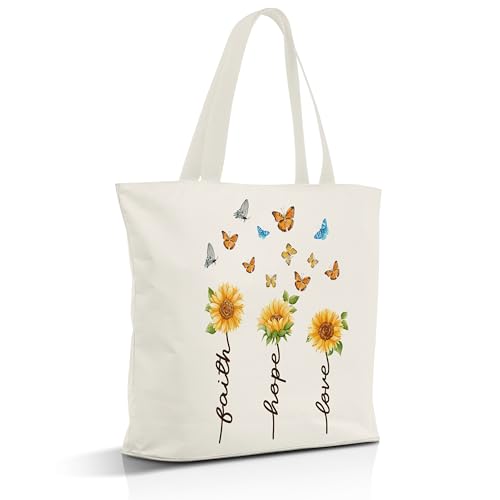 Christian Gifts Canvas Tote Bag Aesthetic for Women - style: Faith Hope Love