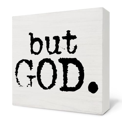 Christian Desk Decor, But God Christian Wooden Box Sign, Religious Bible Verse Wood Block Plaque for Home Office Desk Shelf Tabletop Decor 5x5 Inch - color: but God 02