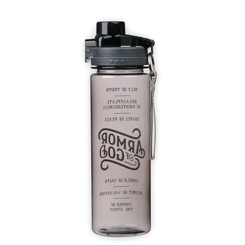 Christian Art Gifts Wide Mouth BPA-Free Reusable Plastic Sports Water Bottle for Men & Women, Inspirational Scripture w/Locking Flip-Top Lid & Carry Strap, 28 oz. - color: Black - Armor of God