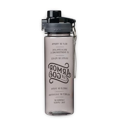 Christian Art Gifts Wide Mouth BPA-Free Reusable Plastic Sports Water Bottle for Men & Women, Inspirational Scripture w/Locking Flip-Top Lid & Carry Strap, 28 oz. - color: Black - Armor of God