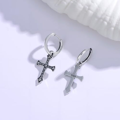 Cross Earrings for Women Men 925 Sterling Silver Cross Dangle Drop Earrings Punk Gothic Jewelry