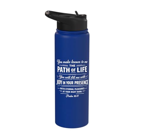 Psalm 16:11 Path of Life Bible Verse Scripture Faith Prayer Stainless Steel Insulated Water Bottle - color: Royal Blue