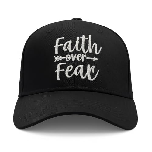Faith Over Fear Christian Hats, Embroidered Baseball Caps for Adults - color: Black White