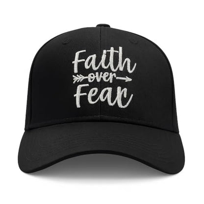 Faith Over Fear Christian Hats, Embroidered Baseball Caps for Adults - color: Black White
