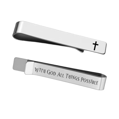 Novelty Mens Tie Clip for Wedding Graduation Gift for Him Son Grandson Birthday Christmas Gift Tie Clips for Dentist Pilot - style: with god all things possible
