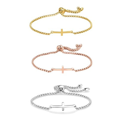 NARTGO Sideways Cross Christian Bracelet for Women Religious Faith Believe Bracelet Baptisms Jewelry Gift Stainless Steel Adjustable Chain - color: Rose Gold