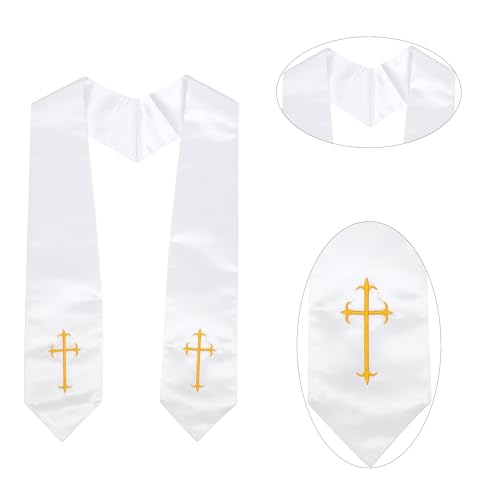 Clergy Stole, Choir Stole with Cross Embroidery 60'' - color: White