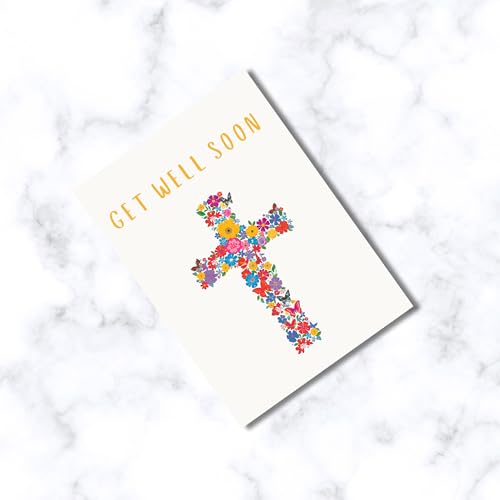 ARK & BAY Christian Get Well Soon Greeting Card | Flower Butterfly Cross Design | Isaiah 41:10 Bible Verse | Scripture Card For Illness, Accident For Men and Women of Faith (Flower Cross) - color: Flower Cross