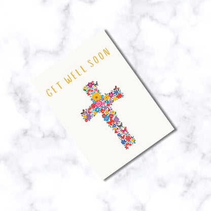 ARK & BAY Christian Get Well Soon Greeting Card | Flower Butterfly Cross Design | Isaiah 41:10 Bible Verse | Scripture Card For Illness, Accident For Men and Women of Faith (Flower Cross) - color: Flower Cross