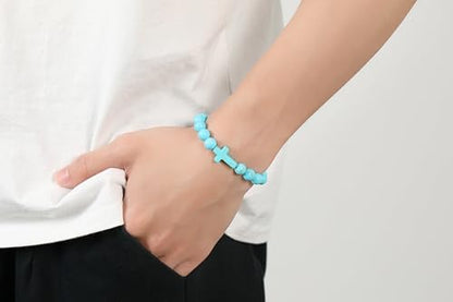 Crystal Bracelet for Men Women Adjustable Cross Stretch Beaded Bracelet Religious Christian Bracelet Healing Anxiety Bracelets - color: Green - Turquoise