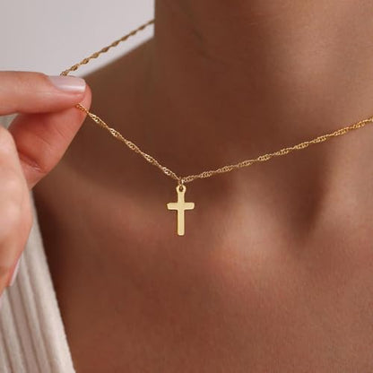 Cross Necklace for Women, Dainty 14K Gold Plated CZ Pendant - color: Gold-small cross
