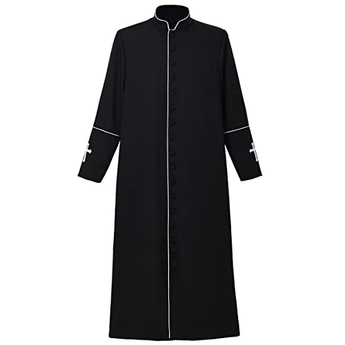 CAMDOM Men's Clergy Cassock Church Minister Robe Vestment for Pastor - color: Black, size: Large