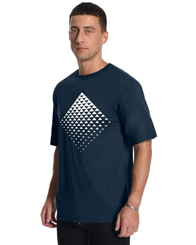 Aiyino Men's Triangle Geometric Tee – Gradient Art 100% Cotton Casual Top - color: Navy, size: Small