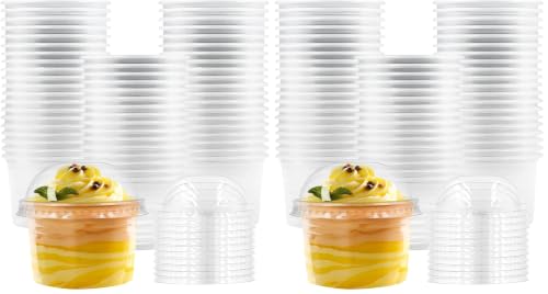 [100 Sets 5 oz Clear Plastic Cups with Dome Lids,Disposable Plastic Drinking Cups,Parfait Cups for Cupcake/Ice Cream/Latte/Cold drinks (Pack of 2) - size: 5oz (Pack of 2)