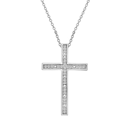 Timeless Love 925 Sterling Silver Classic Cross Necklace with 1/10 CTW Natural Round Diamond, 18 in Pendant Chain, Spring Ring Clasp, for Women, Meaninful Faith Gift