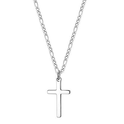Joxevyia Cross Necklace for Men Stainless Steel Silver Cross Pendant Polished Chain Simple Faith Christian Jewelry Gift for Son Boys 16-24 Inch Baptism Confirmation Christmas - style: Big cross pendant(1.2"*0.7")
