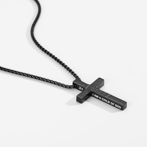 Football Game Day Cross Necklace for Boys Men, Stainless Steel Bible Verse Cross Pendant Chain Sports Gear Stuff Christian Religious Jewelry Gifts - color: Black, style: I AM A CHILD OF GOD