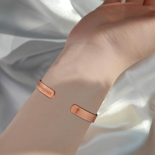 MagEnergy Cross Copper Bracelet for Men Women-Engraved Religious Bracelets - style: Philippians 4:13
