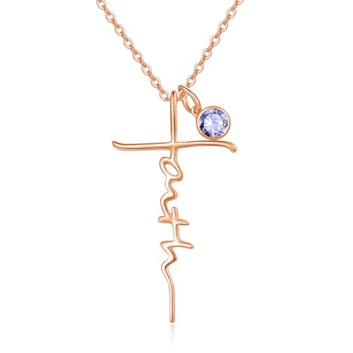 Faith Necklace White/Rose/Gold Birthday Gifts for Wife Her - color: Rose Gold-06-June