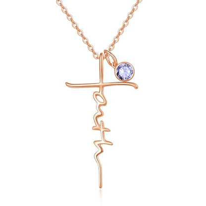 Faith Necklace White/Rose/Gold Birthday Gifts for Wife Her - color: Rose Gold-06-June