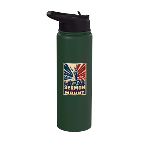 Sermon On The Mount Christian Faith Scripture Stainless Steel Insulated Water Bottle - color: Dark Green