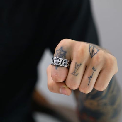 Cross Ring for Men,Stainless Steel Cross Ring for Men - Intricate Carved Pattern, Gothic Religious Jewelry，Retro Style，Size 8-12