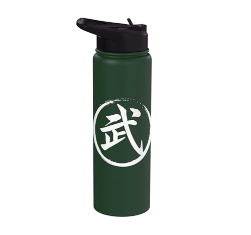 “Warrior” Japanese Kanji Word Graphic Stainless Steel Insulated Water Bottle - color: Dark Green