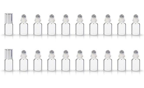 20 Pack Set 2ML(5/8 Dram) Mini Sample Roll Glass Bottles for Essential Oils Roller Refillable Perfume Roll Bottle (2ML Pure Sliver) - color: 2ML Pure Sliver