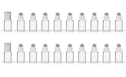 20 Pack Set 2ML(5/8 Dram) Mini Sample Roll Glass Bottles for Essential Oils Roller Refillable Perfume Roll Bottle (2ML Pure Sliver) - color: 2ML Pure Sliver