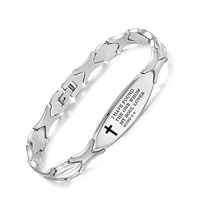 LinnaLove Bible Verse Bracelet - 316L Stainless Steel Silver Religious Gift for Her - style: Soul Loves - Song of Solomon 3:4