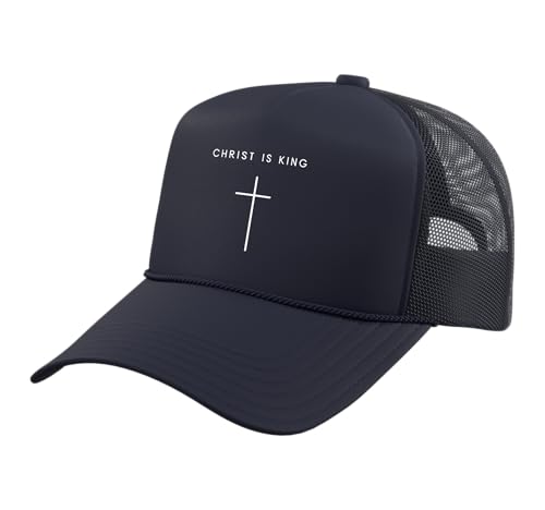 Christ is King Jesus Cross - Minimalist Christian Faith Trucker Hat with Adjustable Mesh Back - color: Navy Blue