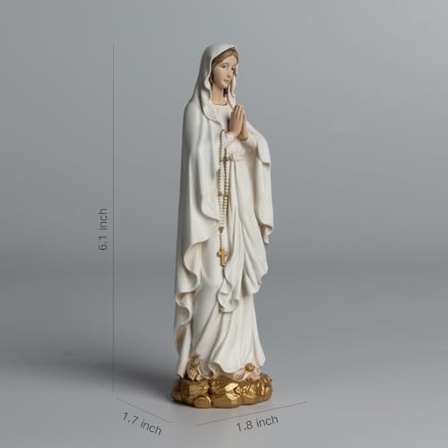 BC Catholic Our Lady of Lourdes Statue, 6" H Blessed Virgin Mary Mother Figure, Inspirational Home décor, Religious Gift,Handpainted Renaissance Sculpture Purity & Grace Collection from Buildclassic - color: Gold&white Lourdes