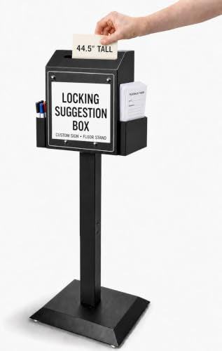 Suggestion Box with Stand, Floor Standing Offering Box, Heavy Duty Metal Locking Ballot Collection Safe Box for Voting Charity Donation Church Election Ballet Event