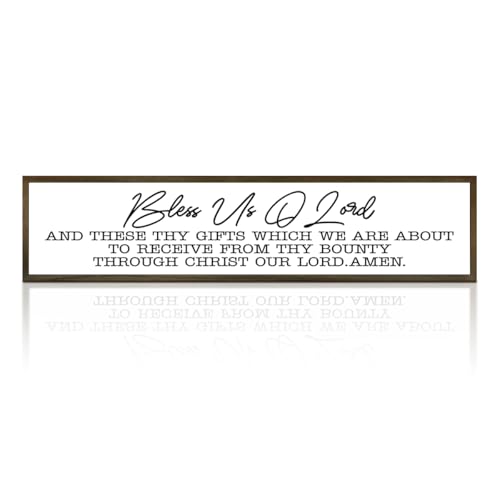 Rustic Farmhouse Kitchen Sign – 'Bless Us O Lord and These Thy Gifts' Wooden Prayer Wall or Table Decor for Dining Room, Religious Home Blessing Decor, Housewarming Gift