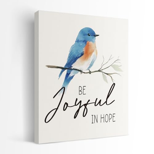 SZERE Blue Bird Inspirational Christian Framed Wall Art Poster, Be Joyful in Hope Bible Verse Scripture Canvas Prints Artwork Wall Decor for Home Bedroom Living Room Church Office, 11x14 Inch - color: bird bible 1