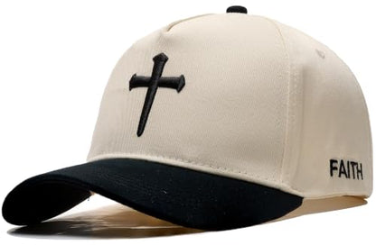 Embroidered Baseball Cap, Graphic Design Hat for Christian Faith and USA 250th - color: Beige-black
