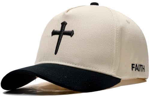 Embroidered Baseball Cap, Graphic Design Hat for Christian Faith and USA 250th - color: Beige-black