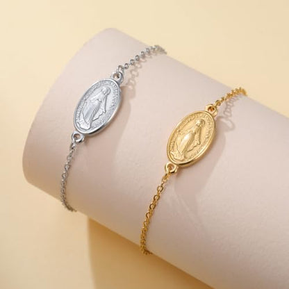 VASSAGO Virgin Mary Bracelet for Women Men Double-Sided Virgen de Guadalupe Rosary Bracelet Medal Handmade Braided Rope Catholic Christian Religious Jewelry Gift - color: Gold 12