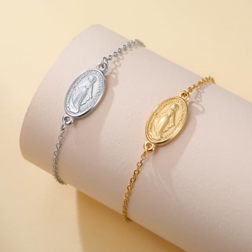 VASSAGO Virgin Mary Bracelet for Women Men Double-Sided Virgen de Guadalupe Rosary Bracelet Medal Handmade Braided Rope Catholic Christian Religious Jewelry Gift - color: Silver 12