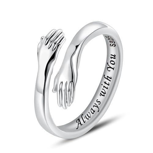LOVECOM S925 Sterling Silver Hug Rings for Women Teen Girls Mother Daughter - color: Always with You, size: US Size 7